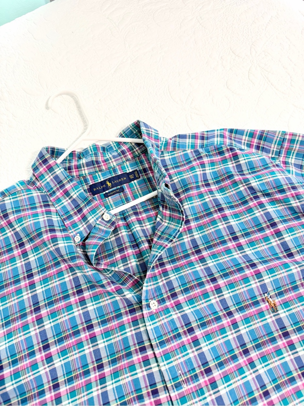 Ralph Lauren Men's Long Sleeve Button Down Plaid Shirt Colorful Flesh Pony 3XLT